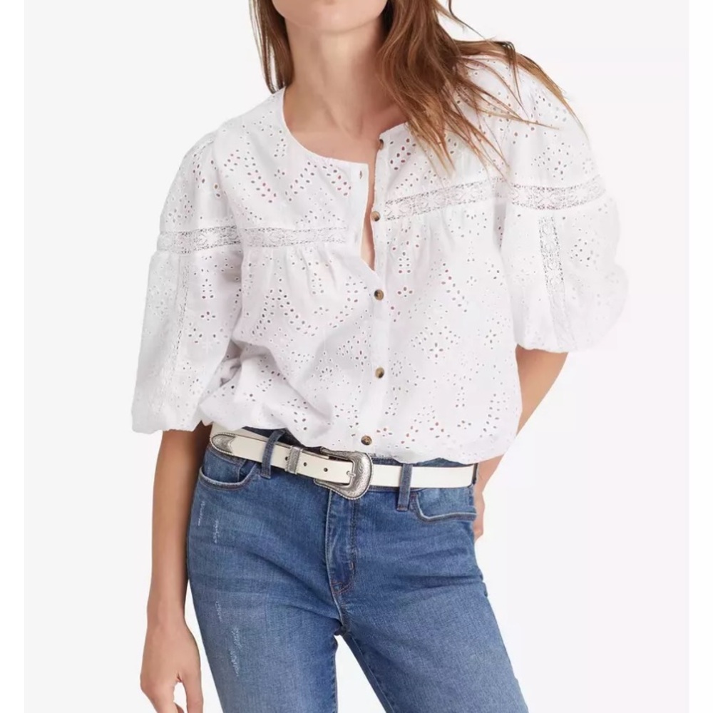 Sanctuary Clothing Sugar Front Button Eyelet Blouse Size XS